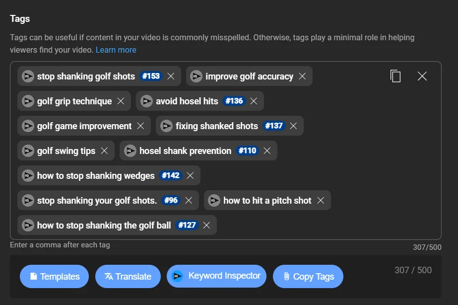 Videos ranking for competitive golf keywords